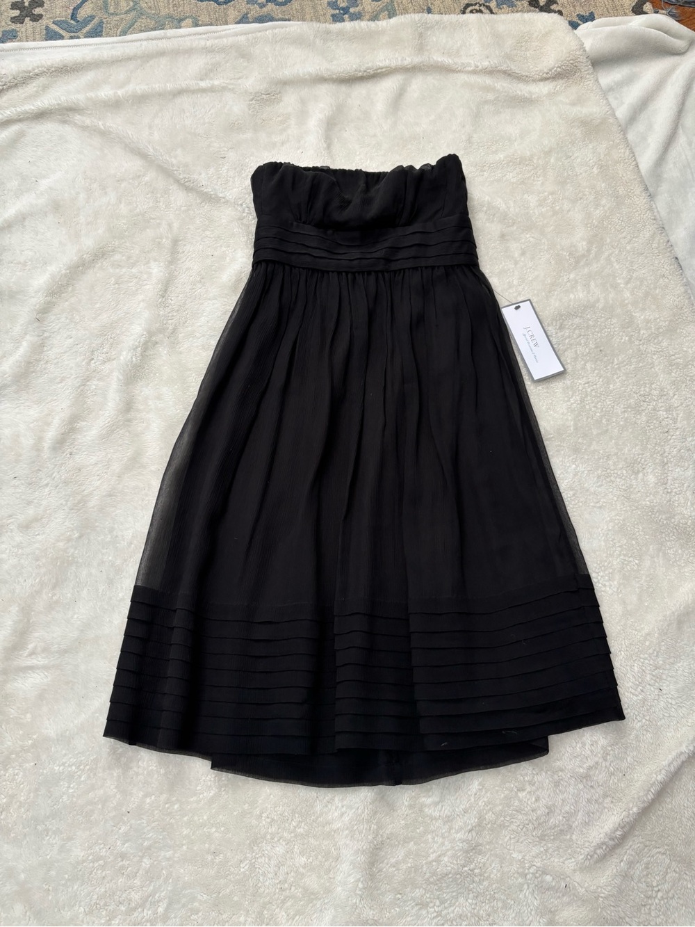 J. Crew Black Strapless Pleated Midi Dress